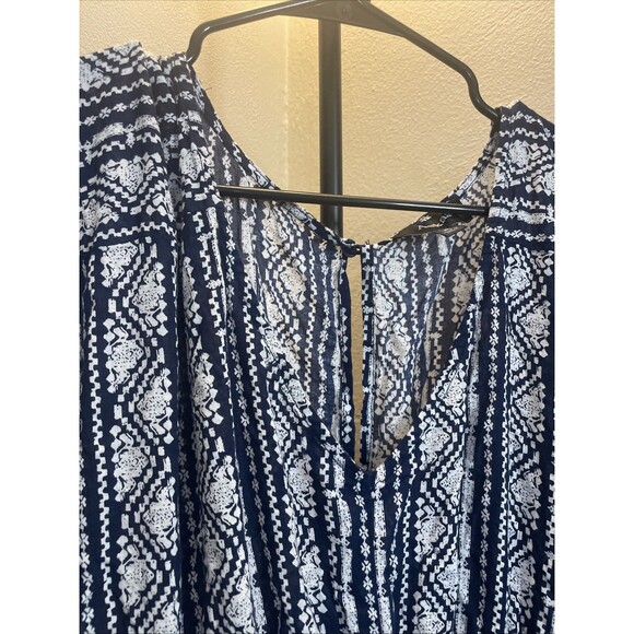 AaKaa Navy Blue/White Deep-V Boho Maxi Dress Women’s Size Medium  Preowned - Picture 3 of 10